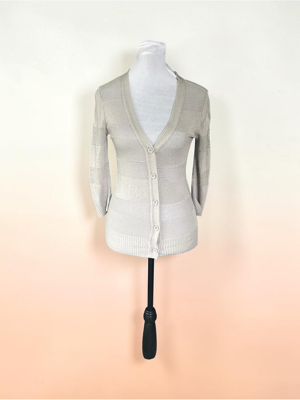 T/O Sweaters Women's Small Cream Cardigan with Textured Knit Panels
